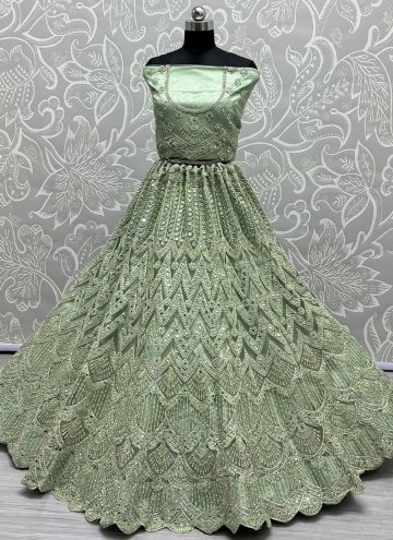 Sea Green color Net Designer Lehenga Choli with Diamond Work