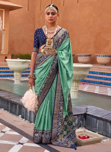 Sea Green color Patola Silk Designer Saree with Printed