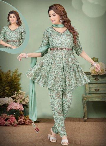 Sea Green color Printed Silk Salwar Suit