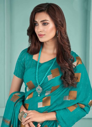 Sea Green color Printed Silk Trendy Saree