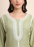 Sea Green color Rayon Casual Kurti with Embroidered - 1