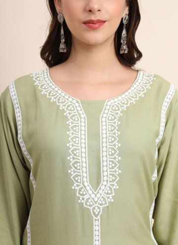 Sea Green color Rayon Casual Kurti with Embroidered