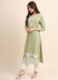 Sea Green color Rayon Casual Kurti with Embroidered - 3