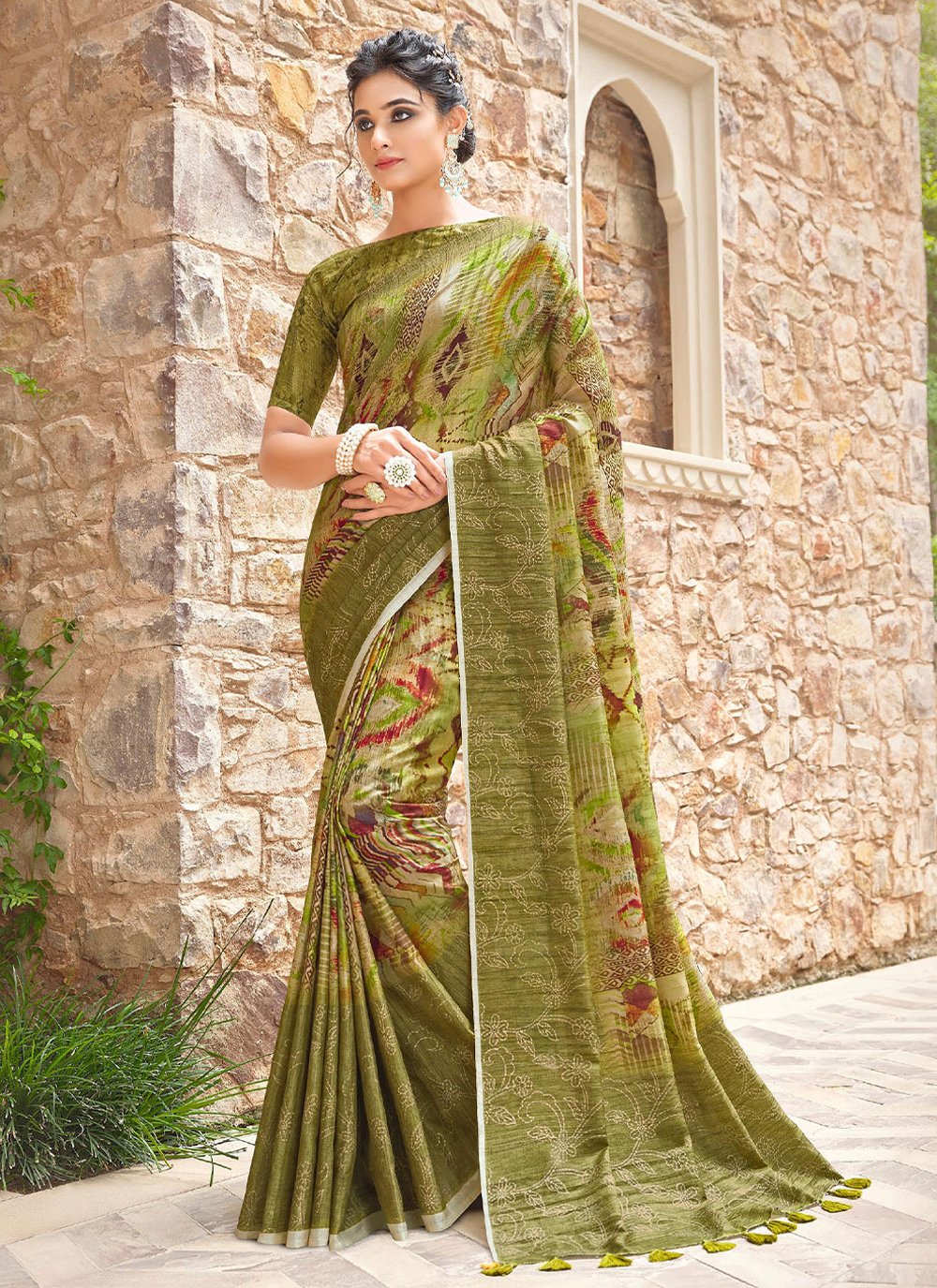 Sea Green color Silk Classic Designer Saree with Printed