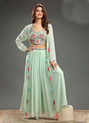 Sea Green color Silk Designer Salwar Kameez with E