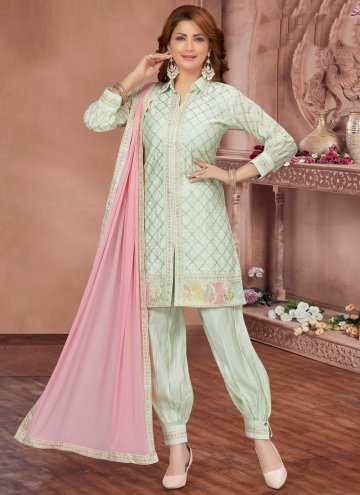 Sea Green color Silk Salwar Suit with Embroidered