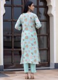 Sea Green color Silk Salwar Suit with Printed - 1
