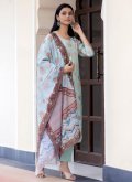 Sea Green color Silk Salwar Suit with Printed - 2