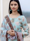 Sea Green color Silk Salwar Suit with Printed - 3