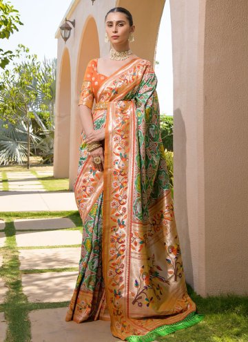Sea Green color Silk Traditional Saree with Woven