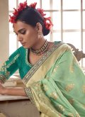 Sea Green color Silk Trendy Saree with Embroidered - 1