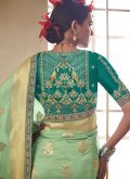Sea Green color Silk Trendy Saree with Embroidered - 2