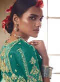 Sea Green color Silk Trendy Saree with Embroidered - 3