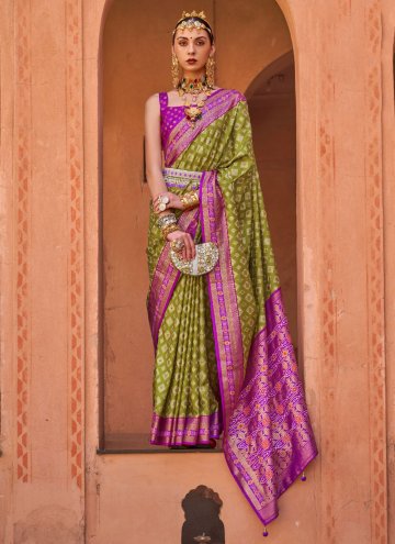 Sea Green color Silk Trendy Saree with Patola Print