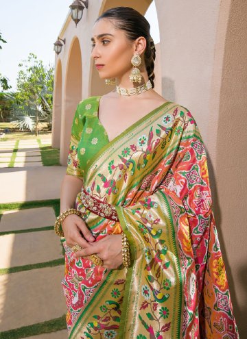 Sea Green color Silk Trendy Saree with Woven