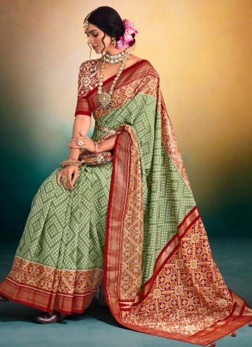 Sea Green color Tussar Silk Trendy Saree with Printed