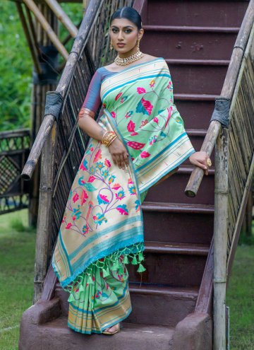 Sea Green color Woven Banarasi Designer Saree