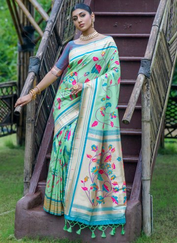 Sea Green color Woven Banarasi Designer Saree