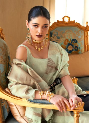 Sea Green color Woven Handloom Silk Classic Designer Saree