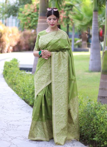 Sea Green color Woven Handloom Silk Trendy Saree
