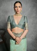 Sea Green color Woven Tussar Silk Classic Designer Saree - 1