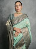Sea Green color Woven Tussar Silk Classic Designer Saree - 2