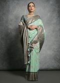 Sea Green color Woven Tussar Silk Classic Designer Saree - 3