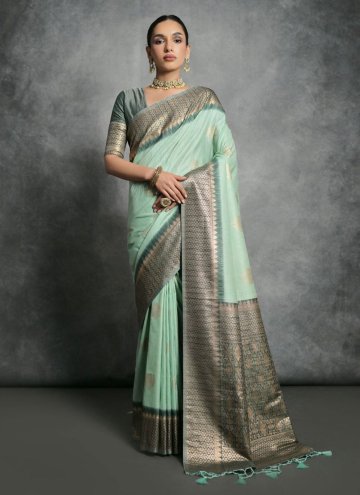 Sea Green color Woven Tussar Silk Classic Designer Saree