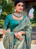 Sea Green Contemporary Saree in Silk with Embroidered - 1