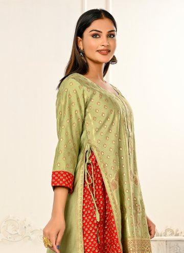 Sea Green Cotton  Embroidered Casual Kurti for Ceremonial