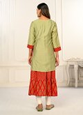 Sea Green Cotton  Embroidered Casual Kurti for Ceremonial - 2