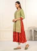 Sea Green Cotton  Embroidered Casual Kurti for Ceremonial - 3