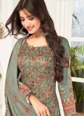Sea Green Cotton  Mirror Work Salwar Suit for Festival - 1