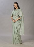 Sea Green Designer Contemporary Saree in Shimmer Georgette with Embroidered - 1
