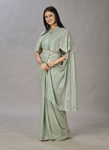 Sea Green Designer Contemporary Saree in Shimmer Georgette with Embroidered