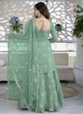 Sea Green Designer Lehenga Choli in Faux Georgette with Embroidered - 1