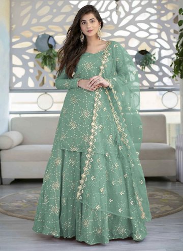 Sea Green Designer Lehenga Choli in Faux Georgette with Embroidered