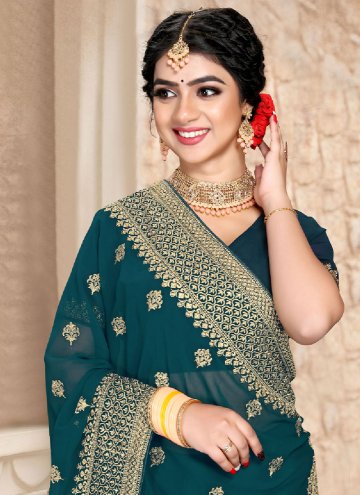Sea Green Designer Saree in Georgette with Embroidered