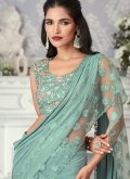 Sea Green Designer Saree in Lycra with Embroidered - 1