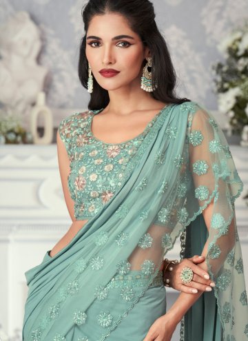 Sea Green Designer Saree in Lycra with Embroidered