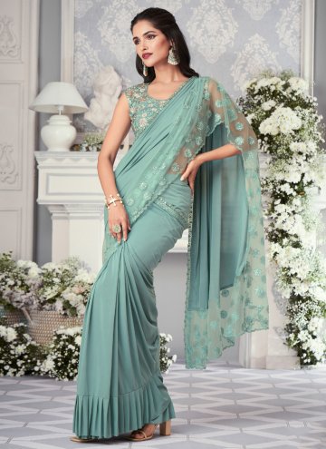 Sea Green Designer Saree in Lycra with Embroidered