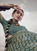 Sea Green Designer Saree in Silk with Digital Print - 1