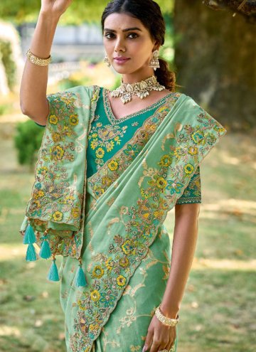 Sea Green Fancy Fabric Embroidered Contemporary Saree for Ceremonial