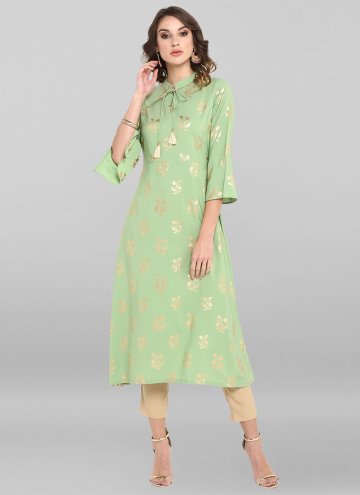 Sea Green Faux Crepe Printed Party Wear Kurti for 