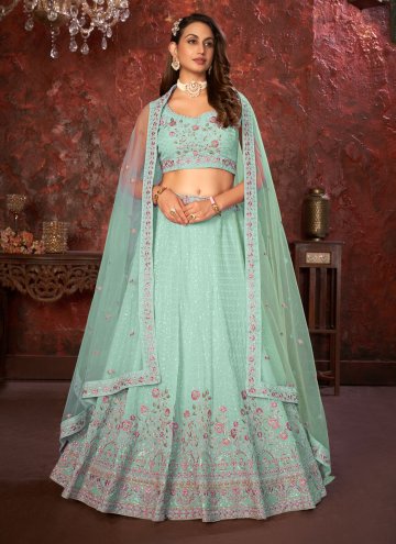 Sea Green Faux Georgette Embroidered A Line Leheng