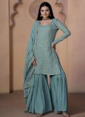 Sea Green Faux Georgette Embroidered Salwar Suit for Ceremonial - 1