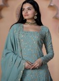 Sea Green Faux Georgette Embroidered Salwar Suit for Ceremonial - 2