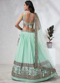 Sea Green Georgette Embroidered A Line Lehenga Choli for Ceremonial - 1