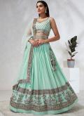 Sea Green Georgette Embroidered A Line Lehenga Choli for Ceremonial - 2