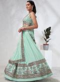 Sea Green Georgette Embroidered A Line Lehenga Choli for Ceremonial - 3